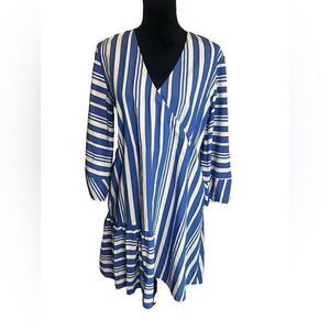 CHINTI & PARKER BLUE & WHITE STRIPED CLASSIC PARASOL DRESS WOMENS SIZE 6